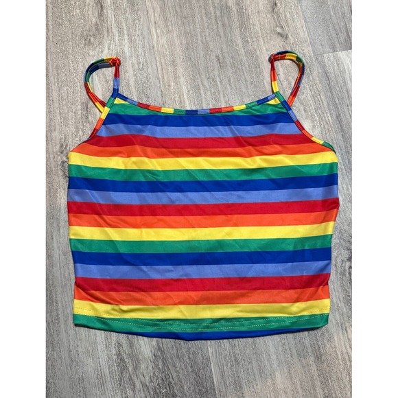 SHEIN Rainbow Striped Crop Top Sleeveless Cami Tank Festival Pride Women's Small - Picture 1 of 3